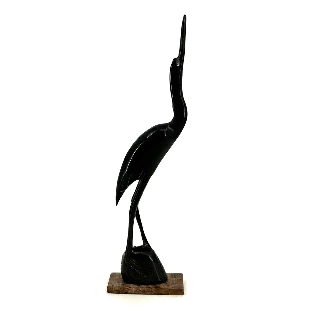 60s Bird‎ Stork Egret Heron Crane Carved Horn Figurine Sculpture Vtg MCM 11